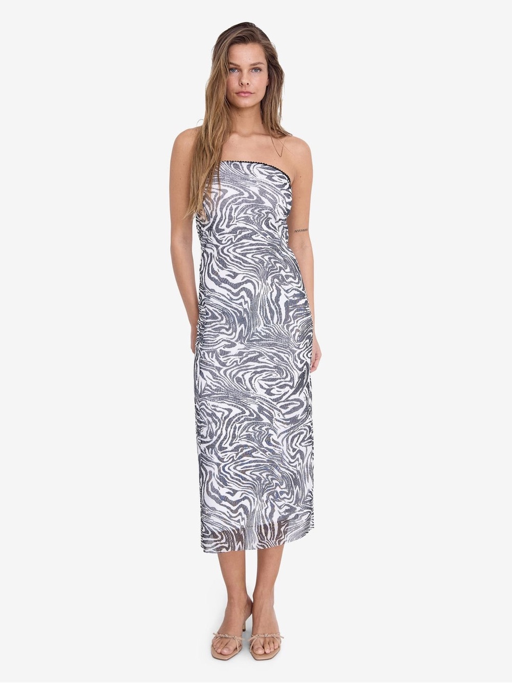Noisy May Strapless Zebra-Print Maxi Dress in Black & White